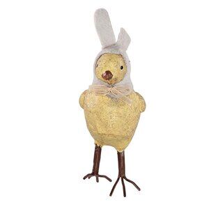 Vintage Easter Yellow Chick Figurine Bunny Ears Ribbon Bow Rustic Spring Decor